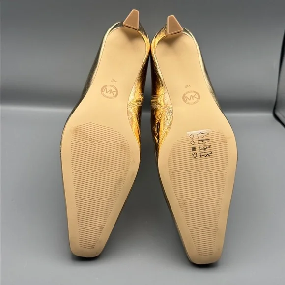 Michael Kors Cosmo Crinkle Metallic Leather Kitten Heel Booties in Gold - Picture 4 of 4